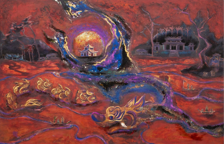 Một tác phẩm tranh sơn mài của họa sĩ Chu Nhật Quang.