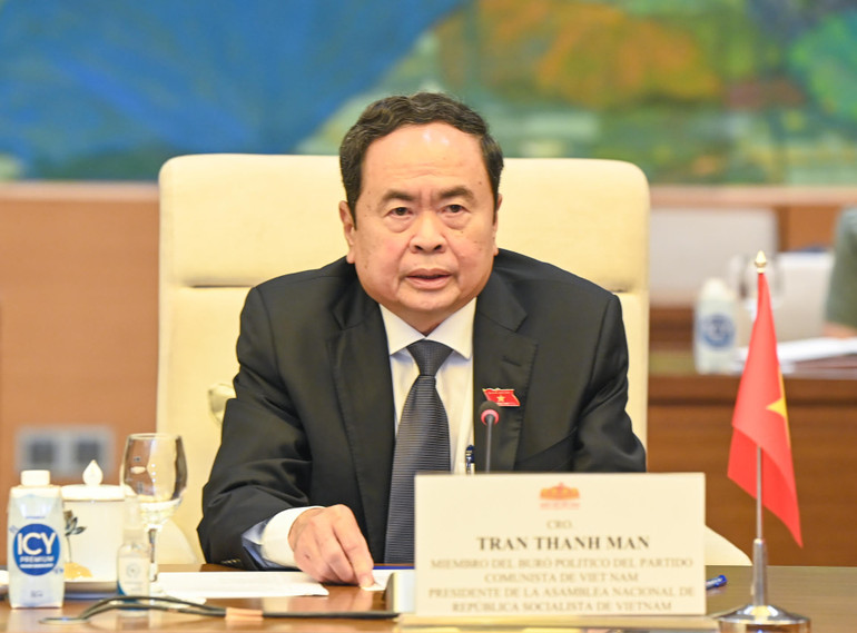 Chủ tịch Quốc hội Trần Thanh Mẫn phát biểu tại buổi tiếp. (Ảnh: DUY LINH) Chủ tịch Quốc hội Trần Thanh Mẫn phát biểu tại buổi tiếp. (Ảnh: DUY LINH)