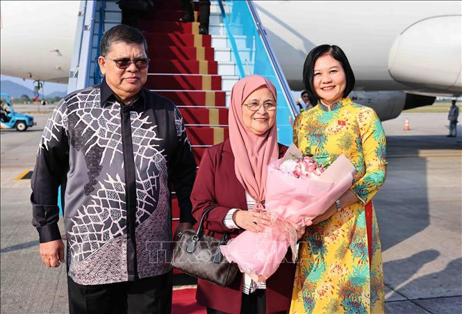 Lễ đón Chủ tịch Hạ viện Malaysia Tan Sri Dato’ Johari Bin Abdul và Phu nhân tại Sân bay quốc tế Nội Bài. Ảnh: Minh Đức/TTXVN