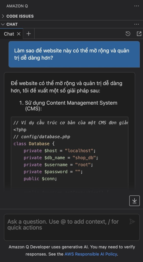 Amazon Q Developer đã hỗ trợ ngôn ngữ tiếng Việt.