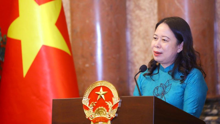 Phó Chủ tịch nước Võ Thị Ánh Xuân phát biểu tại buổi gặp mặt.