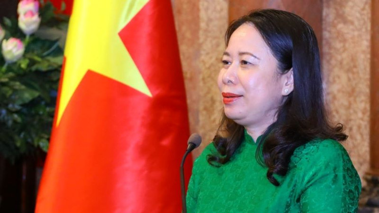 Phó Chủ tịch nước Võ Thị Ánh Xuân phát biểu tại buổi gặp mặt.