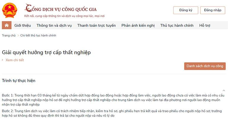 Giải quyết hưởng trợ cấp thất nghiệp trên Cổng Dịch vụ công quốc gia.