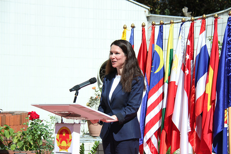 Bà Myriam Saint-Pierre mong rằng hợp tác nhiều mặt giữa Pháp và ASEAN sẽ được tăng cường trong thời gian tới vì sự phát triển bền vững. ẢNH: MINH DUY