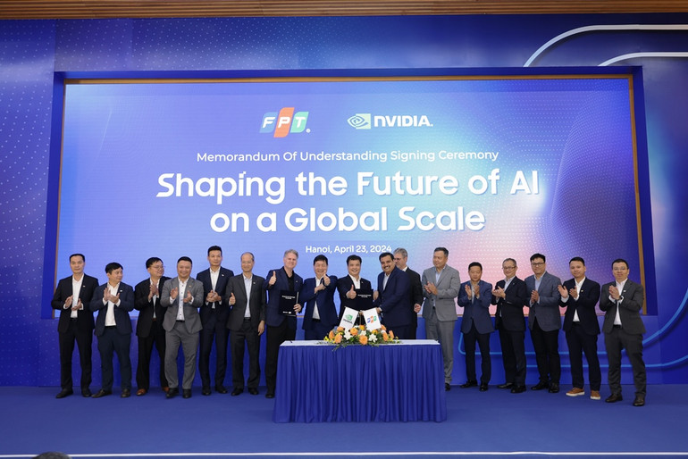 Toàn cảnh lễ ký kết hợp tác toàn diện giữa FPT ký kết với NVIDIA.