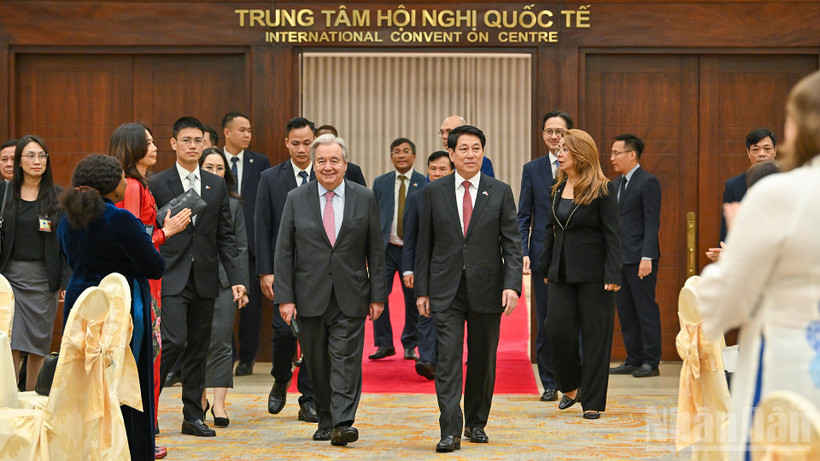 Chủ tịch nước Lương Cường và Tổng Thư ký Liên hợp quốc Antonio Guterres tới dự chiêu đãi.