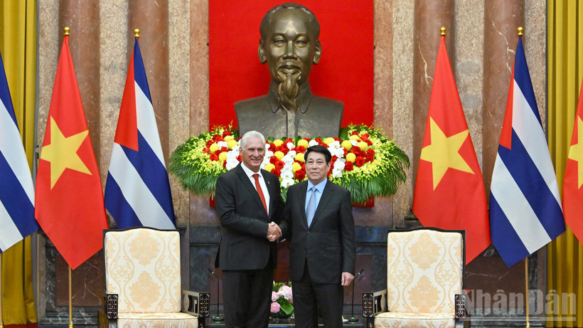 Chủ tịch nước Lương Cường và Bí thư Thứ nhất, Chủ tịch nước Cộng hòa Cuba Miguel Diaz-Canel Bermudez.