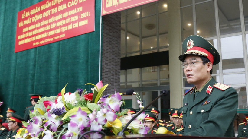 Trung tướng, Giáo sư, Tiến sĩ Trần Viết Tiến, Giám đốc Học viện Quân y phát biểu tại buổi lễ.