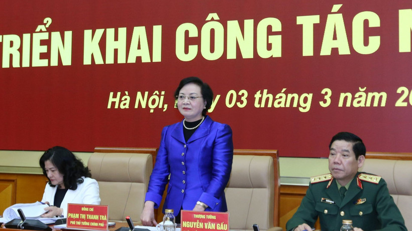 Bí thư Trung ương Đảng, Phó Thủ tướng Chính phủ Phạm Thị Thanh Trà, Trưởng Ban Chỉ đạo quốc gia về tìm kiếm, quy tập và xác định danh tính hài cốt liệt sĩ chủ trì hội nghị