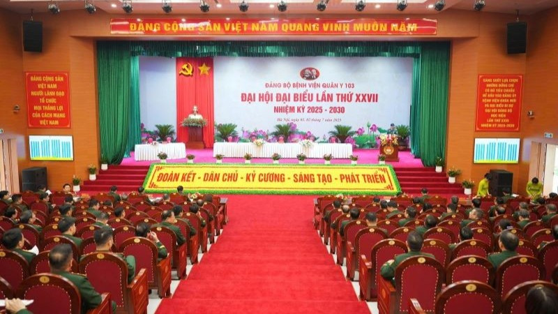 Đảng bộ Bệnh viện Quân y 103 long trọng tổ chức Đại hội đại biểu lần thứ XXVII nhiệm kỳ 2025-2030. (Ảnh: ĐỖ THOA)