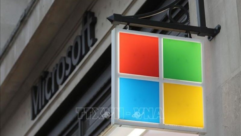 Biểu tượng Microsoft tại London, Anh. Ảnh tư liệu: THX/TTXVN