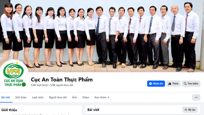 Trang fanpage mạo danh Cục An toàn thực phẩm trên Facebook. (Ảnh: VFA)