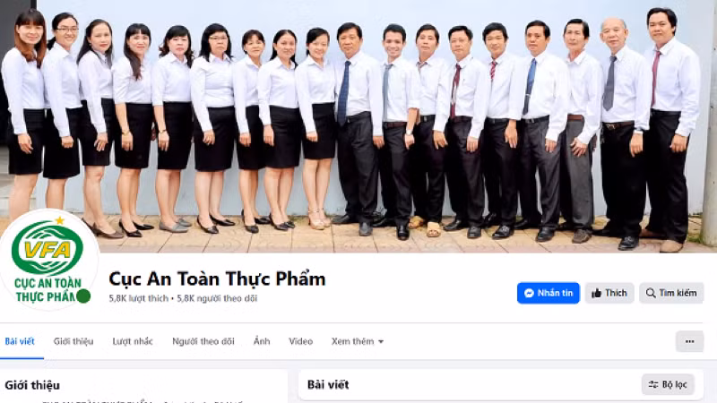 Trang fanpage mạo danh Cục An toàn thực phẩm trên Facebook. (Ảnh: VFA)
