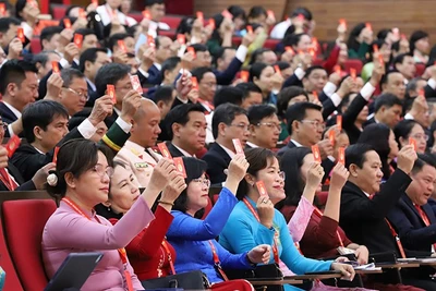 Các đại biểu biểu quyết thông qua Nghị quyết Đại hội. (Ảnh: Ban tổ chức)