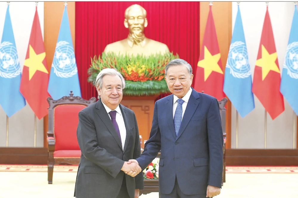 Tổng Bí thư Tô Lâm tiếp Tổng Thư ký Liên hợp quốc Antonio Guterres, tại Trụ sở Trung ương Đảng, ngày 25/10/2025. (Ảnh ĐĂNG KHOA)