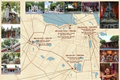 Bản đồ số hành trình tham quan Tứ trấn Thăng Long được thiết kế dễ hiểu và sinh động (Nguồn ipathanoi.vietnamica.online)