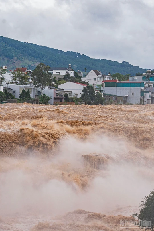 [Video] Nhiều người dân bàng hoàng chứng kiến cảnh tượng thác Liên Khương cuộn trào "giận dữ" 