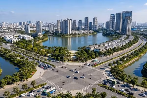 Phối cảnh khu đô thị đa mục tiêu Thư Lâm nằm trên địa bàn xã Thư Lâm, xã Đông Anh, Hà Nội sau khi hoàn thành.