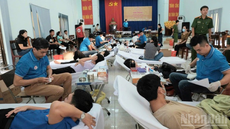 Các tình nguyện viên tham gia hiến máu cứu người.
