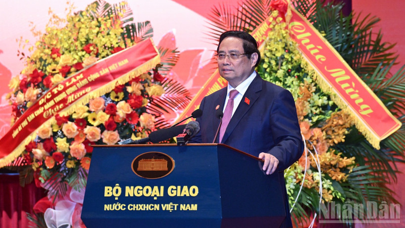 Thủ tướng Chính phủ Phạm Minh Chính phát biểu ý kiến chỉ đạo Đại hội Thi đua yêu nước Bộ Ngoại giao giai đoạn 2025-2030. (Ảnh: Trần Hải)