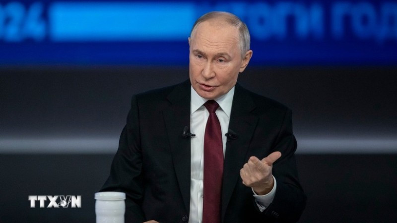 Tổng thống Nga Vladimir Putin phát biểu tại thủ đô Moskva. (Ảnh: THX/TTXVN)