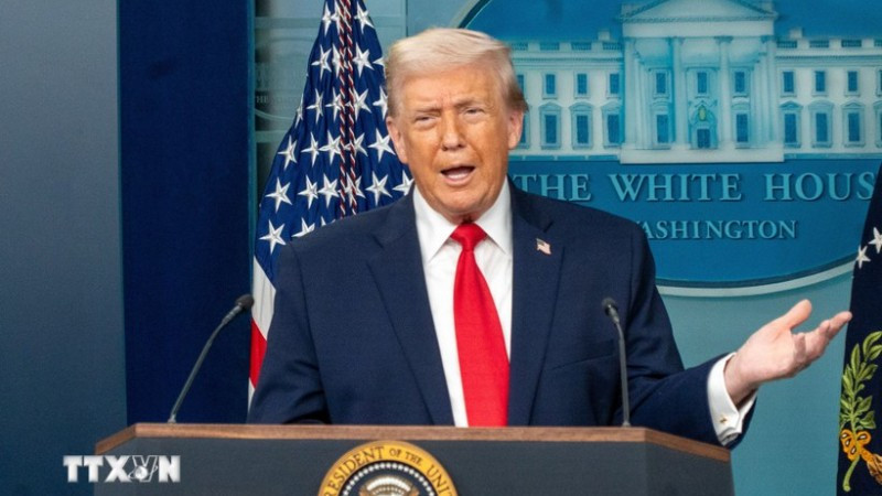 Tổng thống Mỹ Donald Trump phát biểu tại Nhà Trắng. (Ảnh: THX/TTXVN)