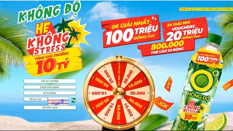 Nhanh tay giải nhiệt với Trà xanh không độ và tham gia chương trình khuyến mãi “Không độ hè không stress” để trúng các giải thưởng cực khủng.