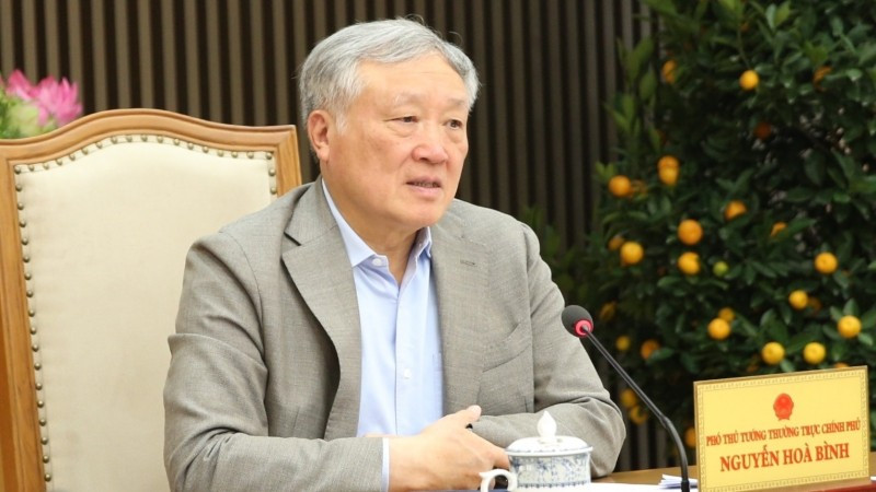 Phó Thủ tướng Thường trực Chính phủ Nguyễn Hòa Bình nhấn mạnh, hạ tầng về công nghệ thông tin là một thành tố rất quan trọng của Trung tâm Tài chính quốc tế. (Ảnh: VGP/Nguyễn Hoàng)