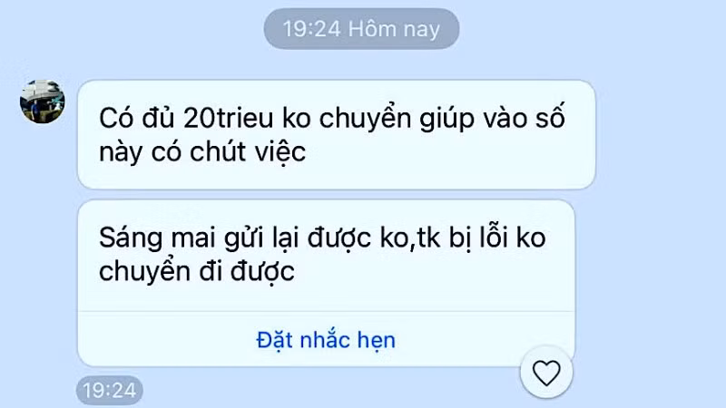 Một trong nhiều tin nhắn mượn tiền từ tài khoản Zalo bị hack của ông Trần Thanh Út. 