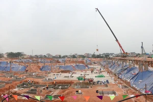 Các hạng mục tại Cảng Hàng không quốc tế Gia Bình đang được đẩy nhanh tiến độ thi công. (Ảnh: An Trân)