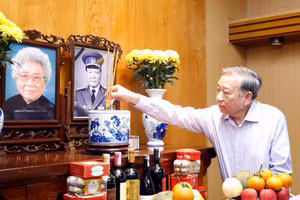 Tổng Bí thư, Chủ tịch nước Tô Lâm dâng hương tưởng nhớ Đại tướng Lê Đức Anh, nguyên Chủ tịch nước. (Ảnh: Thống Nhất – TTXVN)