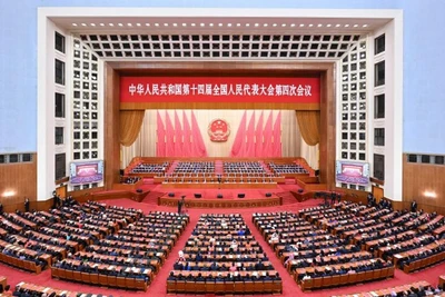 Phiên bế mạc kỳ họp thứ tư Nhân Đại toàn quốc Trung Quốc khóa 14. (Ảnh: Tân Hoa xã)