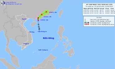 Vị trí và hướng di chuyển của áp thấp nhiệt đới (suy yếu từ bão số 1). (Nguồn: nchmf.gov.vn)