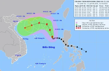 Vị trí và hướng di chuyển của bão số 7. (Nguồn: nchmf.gov.vn)