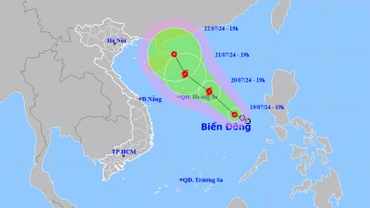 Vị trí và hướng di chuyển của áp thấp nhiệt đới. (Nguồn: nchmf.gov.vn)