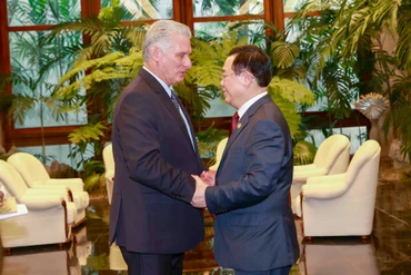 Chủ tịch Quốc hội Vương Đình Huệ hội kiến Chủ tịch nước Cộng hòa Cuba Miguel Díaz-Canel.