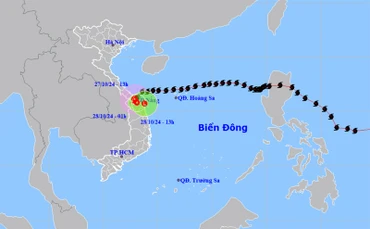 Vị trí và hướng di chuyển của bão số 6. (Nguồn: nchmf.gov.vn)