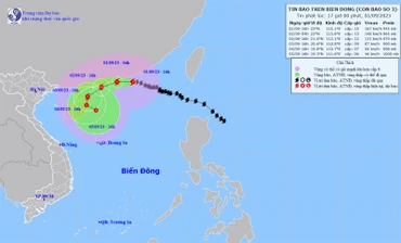 Vị trí và hướng di chuyển của bão số 3. (Nguồn: nchmf.gov.vn)
