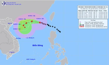 Vị trí và hướng di chuyển của bão số 3. (Nguồn: nchmf.gov.vn)