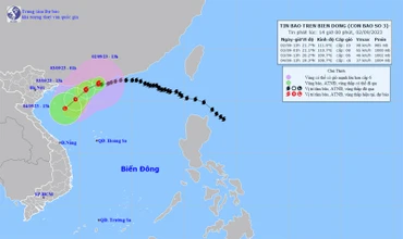 Vị trí và hướng di chuyển của bão số 3. (Nguồn: nchmf.gov.vn)