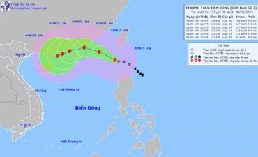 Vị trí và hướng di chuyển của bão số 3. (Nguồn: nchmf.gov.vn)