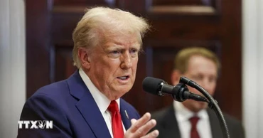 Tổng thống Mỹ Donald Trump phát biểu tại Nhà Trắng. (Ảnh: Getty Images/TTXVN)