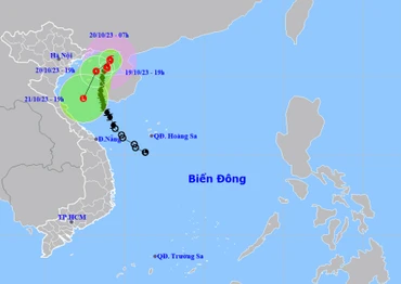 Vị trí và hướng di chuyển của bão số 5 lúc 19 giờ. (Nguồn: nchmf.gov.vn)