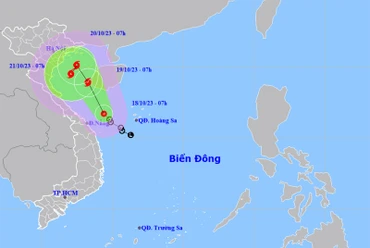 Vị trí và hướng di chuyển của áp thấp nhiệt đới. (Nguồn: nchmf.gov.vn)