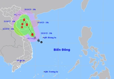 Vị trí và hướng di chuyển của bão số 5. (Nguồn: nchmf.gov.vn)