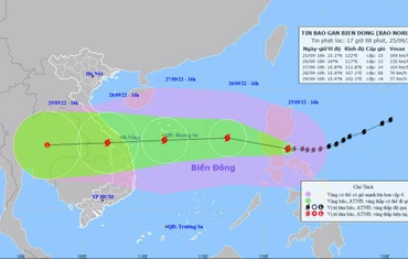 Vị trí và hướng di chuyển của bão Noru. (Nguồn: nchmf.gov.vn)