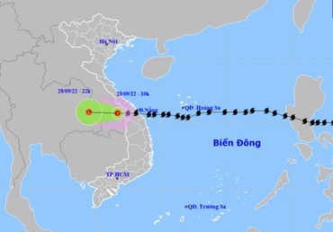 Vị trí và hướng di chuyển của áp thấp nhiệt đới (suy yếu từ bão số 4). (Nguồn: nchmf.gov.vn)