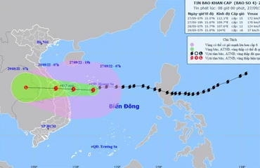 Vị trí và hướng di chuyển của bão số 4. (Nguồn: nchmf.gov.vn)