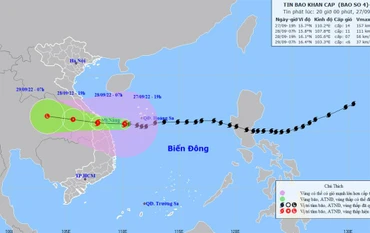 Vị trí và hướng di chuyển của bão số 4. (Nguồn: nchmf.gov.vn)