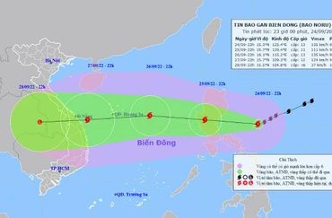 Vị trí và hướng di chuyển của bão Noru. (Nguồn: nchmf.gov.vn)